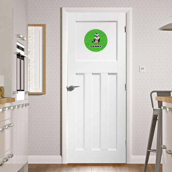 Cow Golfer Round Wall Decal on Door