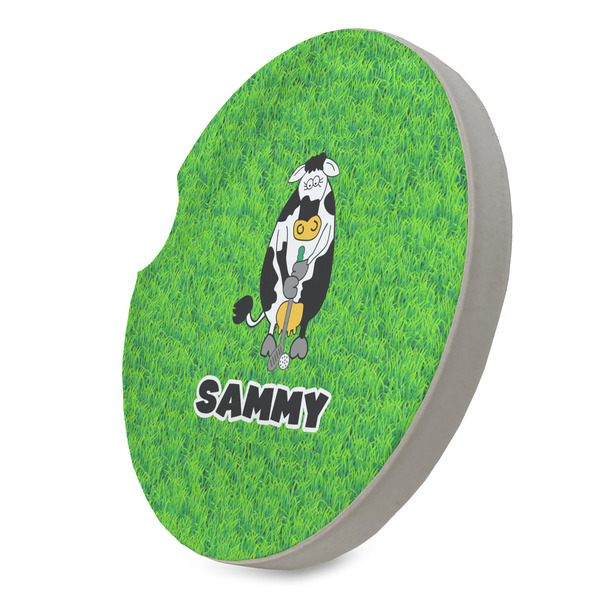 Cow Golfer Sandstone Car Coaster - STANDING ANGLE