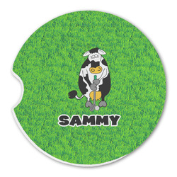 Cow Golfer Sandstone Car Coaster - Single (Personalized)