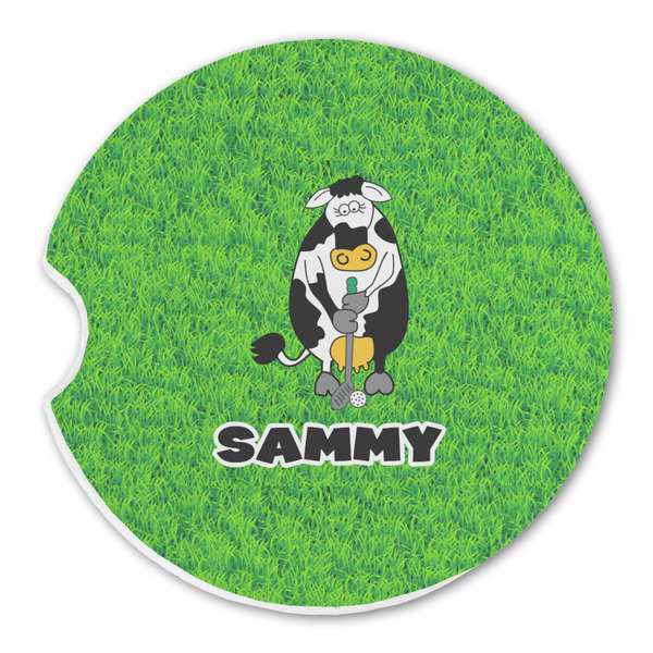 Custom Cow Golfer Sandstone Car Coaster - Single (Personalized)