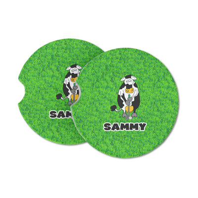Cow Golfer Sandstone Car Coasters (Personalized)