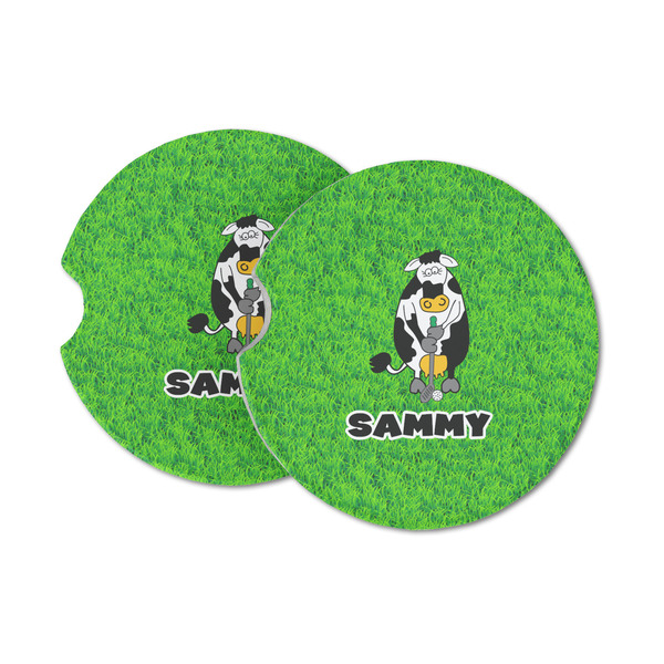 Custom Cow Golfer Sandstone Car Coasters - Set of 2 (Personalized)