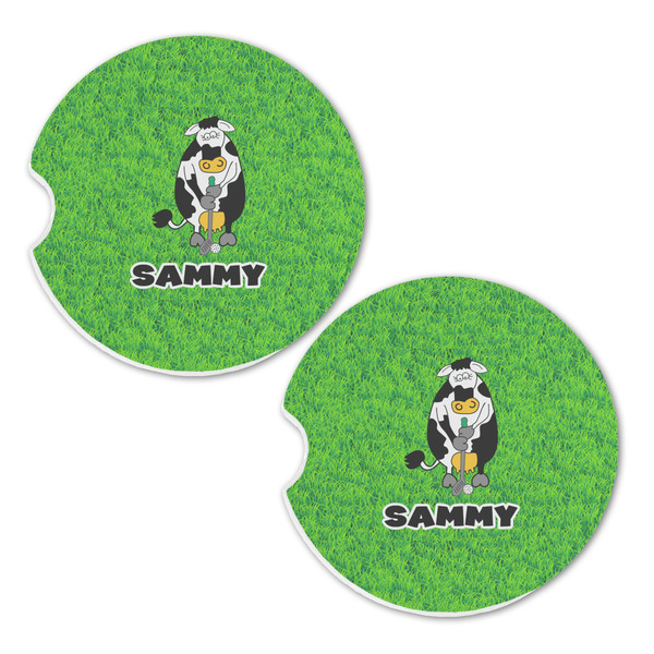 Cow Golfer Sandstone Car Coasters - Set of 2