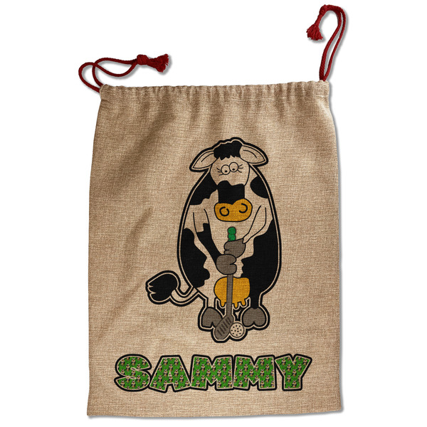 Custom Cow Golfer Santa Sack - Front (Personalized)