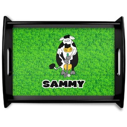 Cow Golfer Black Wooden Tray - Large (Personalized)
