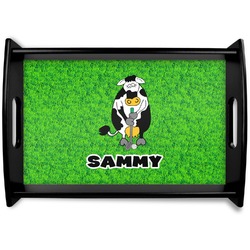Cow Golfer Black Wooden Tray - Small (Personalized)