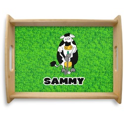 Cow Golfer Natural Wooden Tray - Large (Personalized)