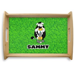 Cow Golfer Natural Wooden Tray - Small (Personalized)