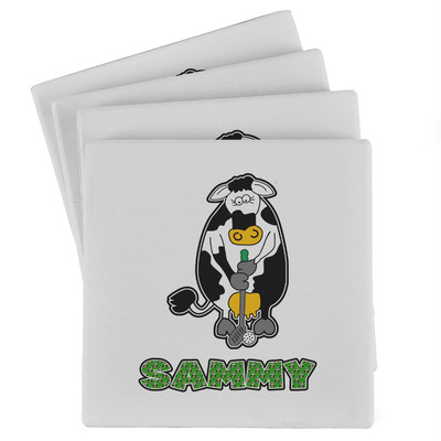 Cow Golfer Absorbent Stone Coasters - Set of 4 (Personalized)