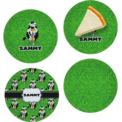 Cow Golfer Set of 4 Glass Appetizer / Dessert Plate 8" (Personalized)