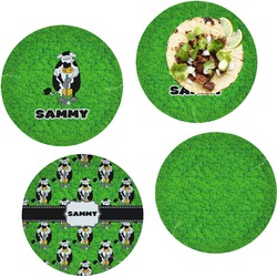 Cow Golfer Set of 4 Glass Lunch / Dinner Plate 10" (Personalized)