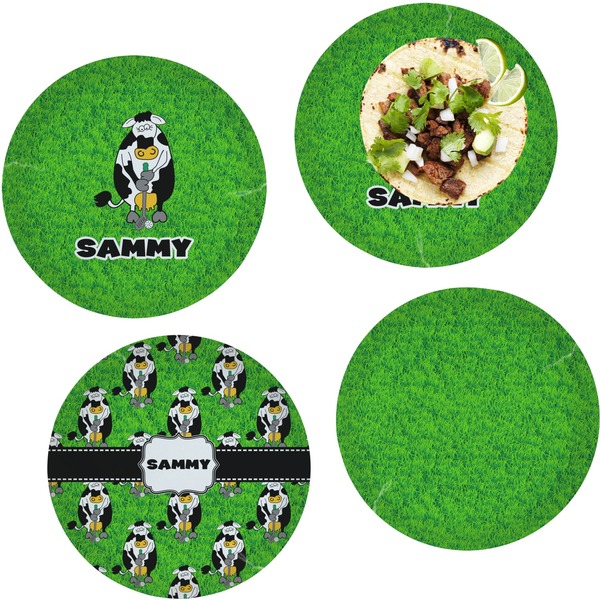 Custom Cow Golfer Set of 4 Glass Lunch / Dinner Plate 10" (Personalized)