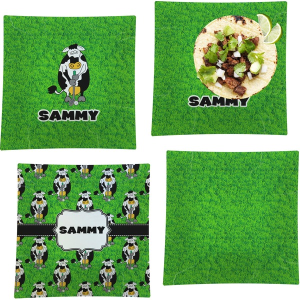 Custom Cow Golfer Set of 4 Glass Square Lunch / Dinner Plate 9.5" (Personalized)