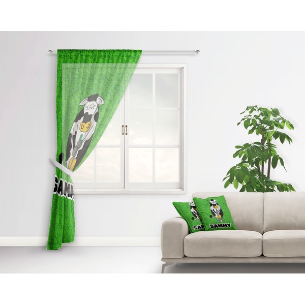 Cow Golfer Sheer Curtain With Window and Rod - in Room Matching Pillow