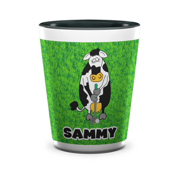 Custom Cow Golfer Ceramic Shot Glass - 1.5 oz - Two Tone - Set of 4 (Personalized)