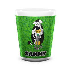 Cow Golfer Ceramic Shot Glass - 1.5 oz - White - Set of 4 (Personalized)