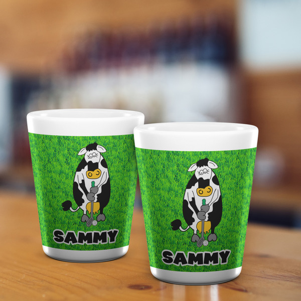 Cow Golfer Shot Glass - White - LIFESTYLE