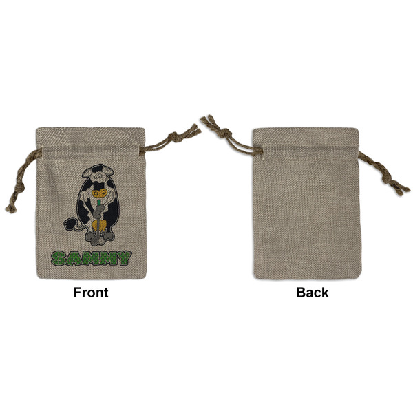 Cow Golfer Small Burlap Gift Bag - Front Approval
