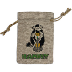 Cow Golfer Small Burlap Gift Bag - Front (Personalized)