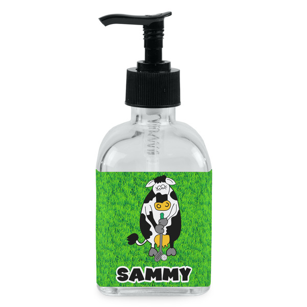 Custom Cow Golfer Glass Soap & Lotion Bottle - Single Bottle (Personalized)