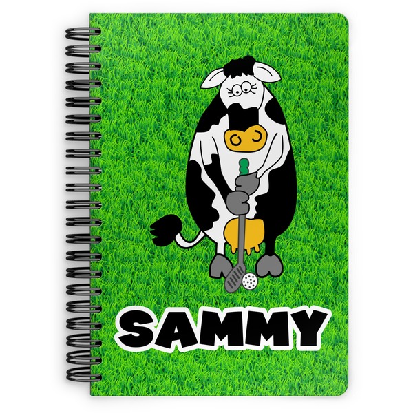 Custom Cow Golfer Spiral Notebook - 7x10 w/ Name or Text