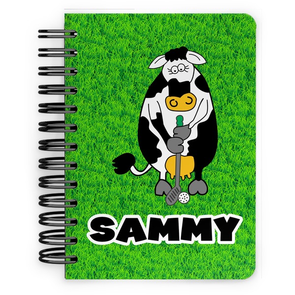 Custom Cow Golfer Spiral Notebook - 5x7 w/ Name or Text