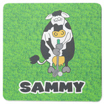 Cow Golfer Square Rubber Backed Coaster (Personalized)