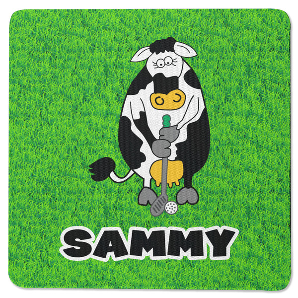 Cow Golfer Square Coaster Rubber Back - Single