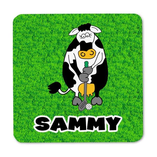 Cow Golfer Square Fridge Magnet - FRONT