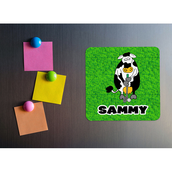Cow Golfer Square Fridge Magnet - LIFESTYLE