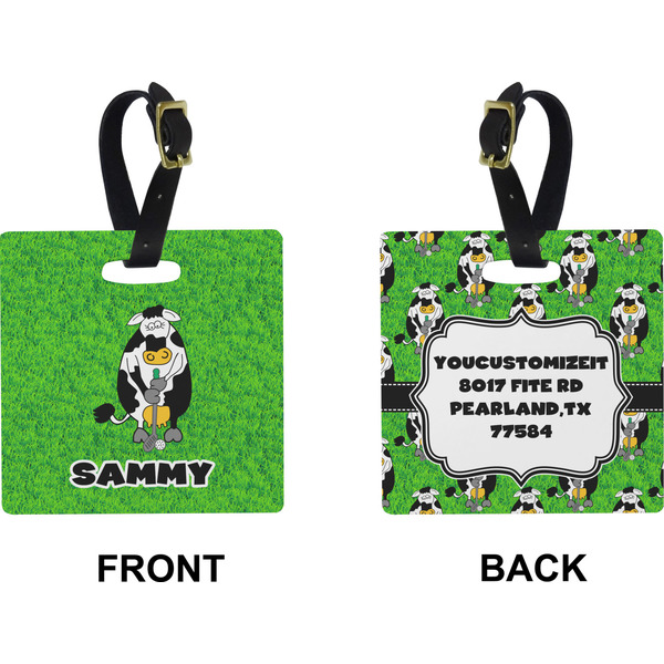 Cow Golfer Square Luggage Tag (Front + Back)