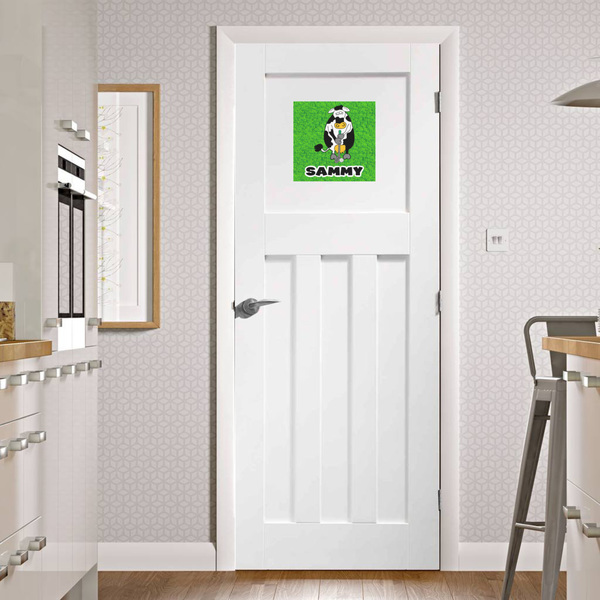 Cow Golfer Square Wall Decal on Door