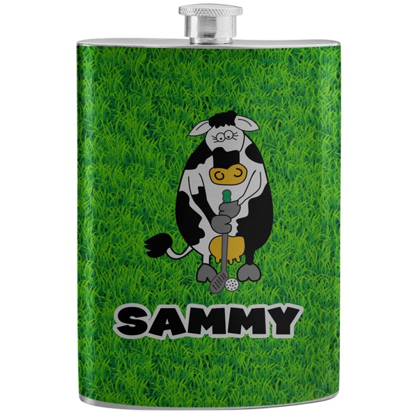 Custom Cow Golfer Stainless Steel Flask (Personalized)