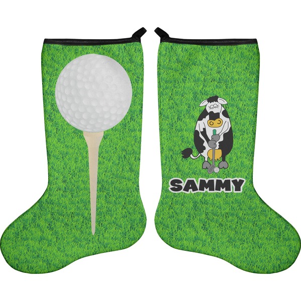 Custom Cow Golfer Holiday Stocking - Double-Sided - Neoprene (Personalized)