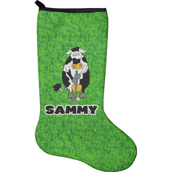 Custom Cow Golfer Holiday Stocking - Neoprene (Personalized)