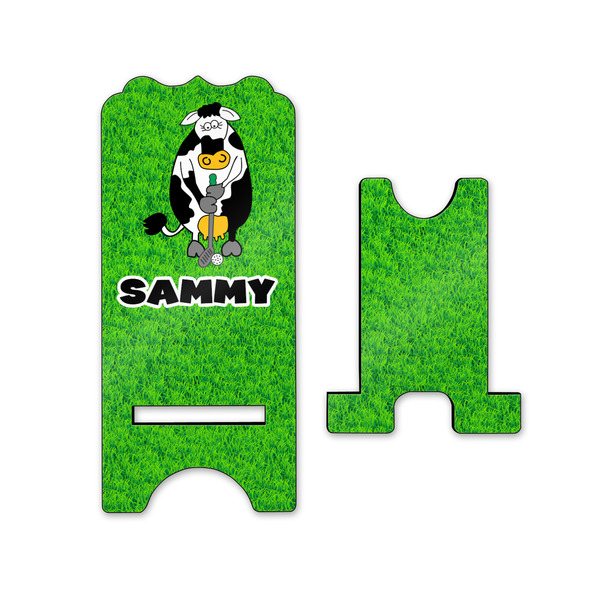 Cow Golfer Stylized Phone Stand - Front & Back - Small