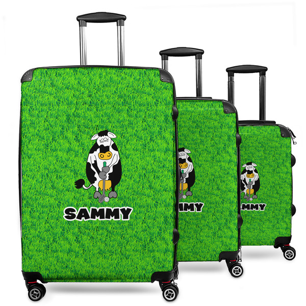 Custom Cow Golfer 3 Piece Luggage Set - 20" Carry On, 24" Medium Checked, 28" Large Checked (Personalized)