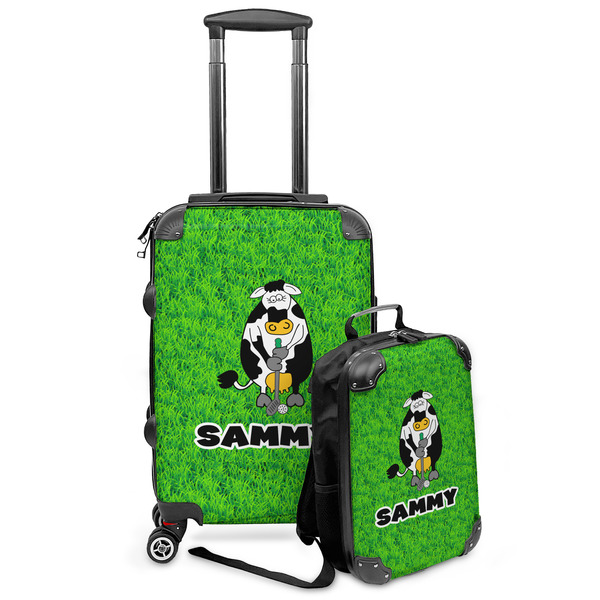 Custom Cow Golfer Kids 2-Piece Luggage Set - Suitcase & Backpack (Personalized)
