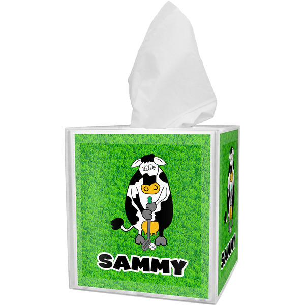 Custom Cow Golfer Tissue Box Cover (Personalized)