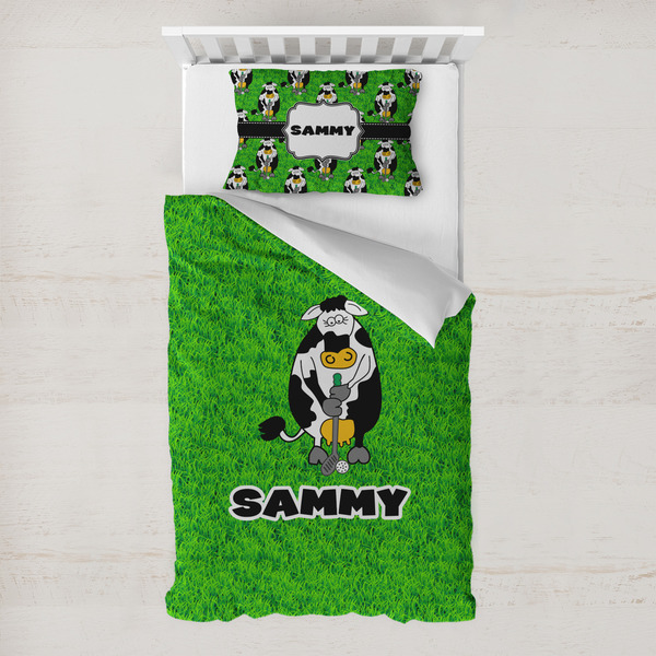 Custom Cow Golfer Toddler Bedding Set - With Pillowcase (Personalized)
