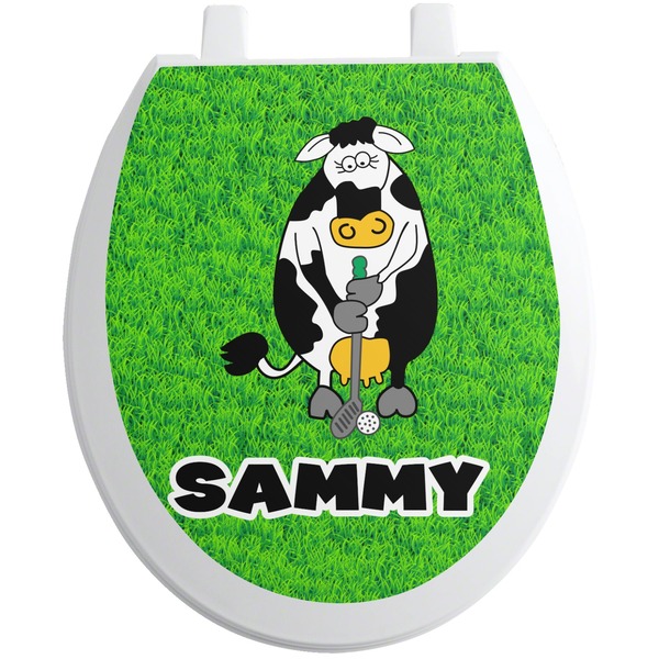 Custom Cow Golfer Toilet Seat Decal (Personalized)