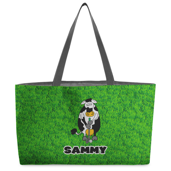 Custom Cow Golfer Beach Totes Bag - w/ Black Handles (Personalized)