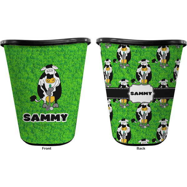 Cow Golfer Trash Can Black - Front and Back - Apvl