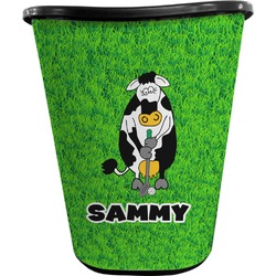 Cow Golfer Waste Basket - Double Sided (Black) (Personalized)