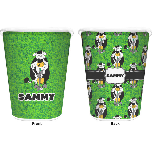 Cow Golfer Trash Can White - Front and Back - Apvl