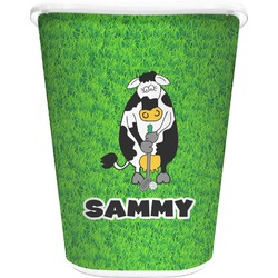 Cow Golfer Waste Basket - Single Sided (White) (Personalized)