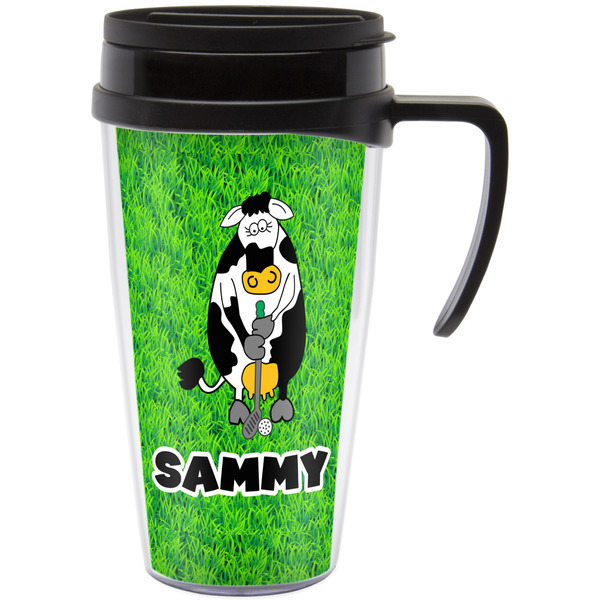 Custom Cow Golfer Acrylic Travel Mug with Handle (Personalized)
