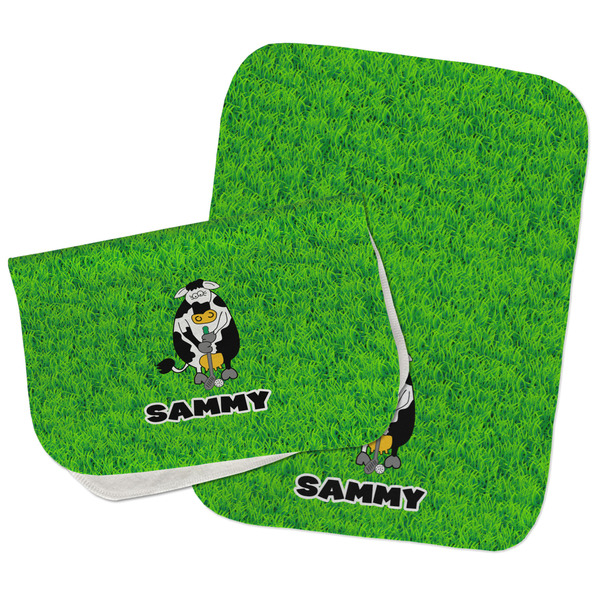 Custom Cow Golfer Burp Cloths - Fleece - Set of 2 w/ Name or Text