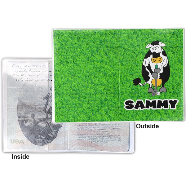 Cow Golfer Vinyl Passport Holder - Flat Front and Back
