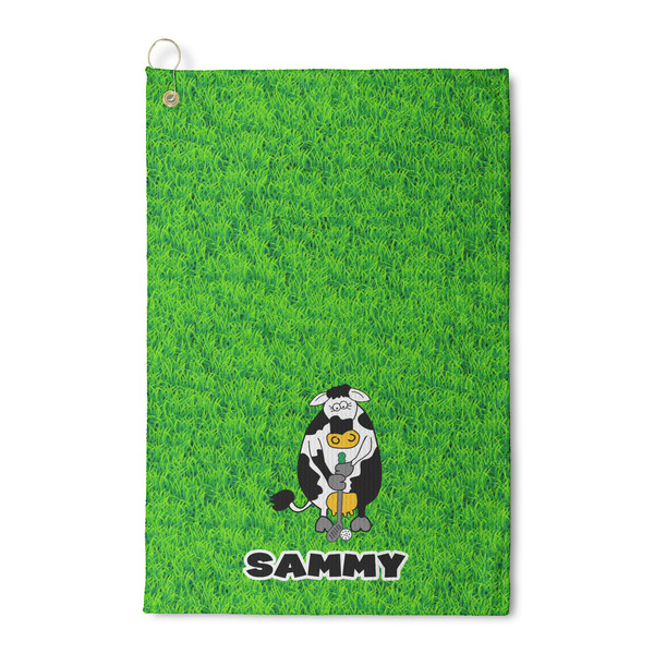 Custom Cow Golfer Waffle Weave Golf Towel (Personalized)